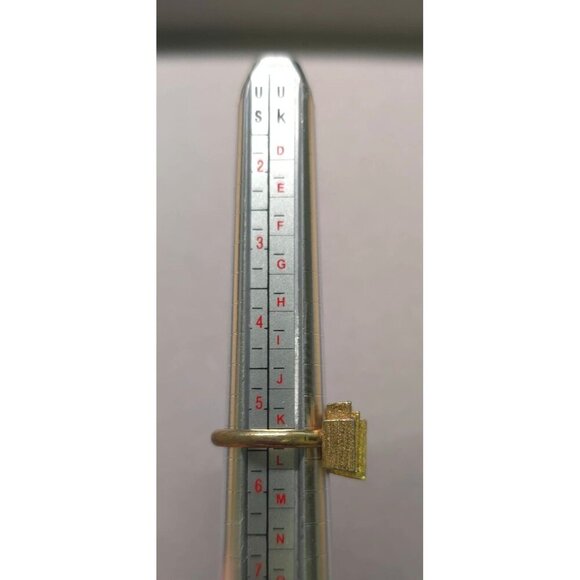 Vintage Gold-Tone Architectural Ring With Black Stone Accents Size 5-1/2 - Picture 4 of 4